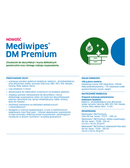 Medilab Mediwipes DM Premium Chusteczki Do Dezynfekcji 100szt
